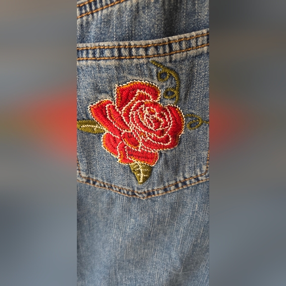 Vintage EMBROIDERED BEADED LONG DENIM FLOWING SKIRT 100% Cotton  Size 10 - Picture 4 of 10